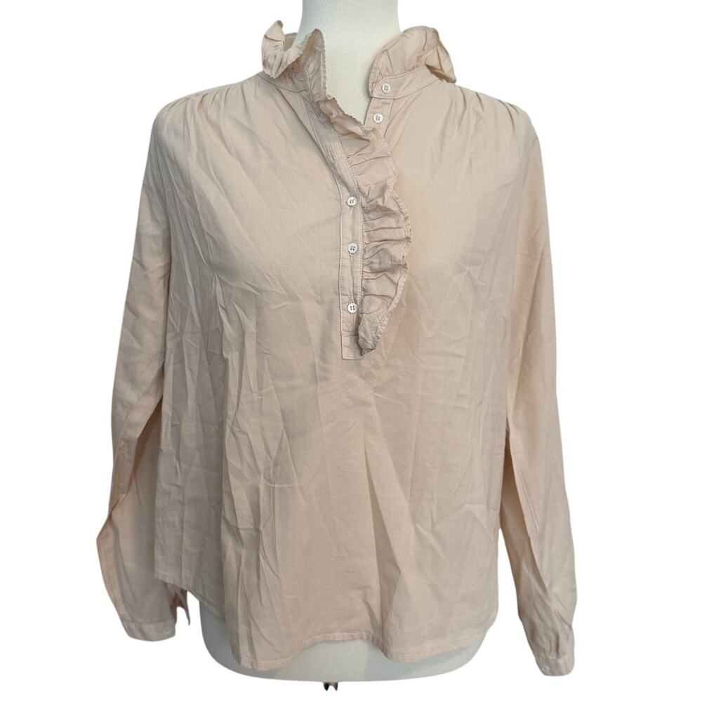 Xirena Caspian Ruffle Neck Cotton Blouse - Cream - Size Extra Small